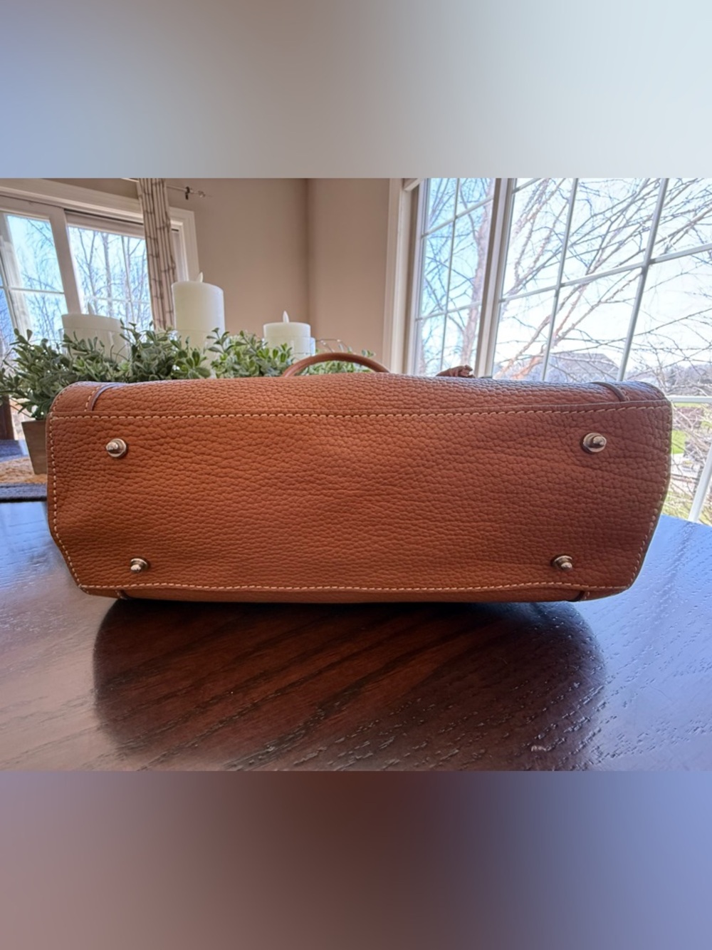 Vintage Dooney & Bourke Tan Pebble Leather Medium Tassel Tote - Picture 8 of 14